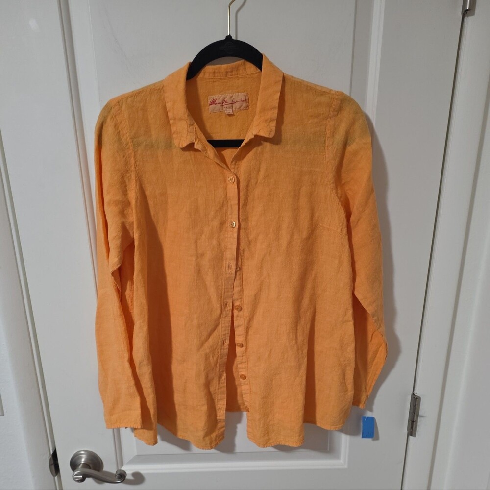 Manuelle Guibal Women’s Shirt Size 0 orange Linen Long Sleeve Minimalist